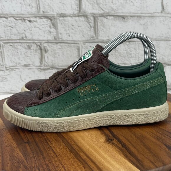 Puma Clyde Zoo O Lux Womens 6.5/37 Green Brown Meanie Real Leather Shoes RARE - Picture 2 of 16